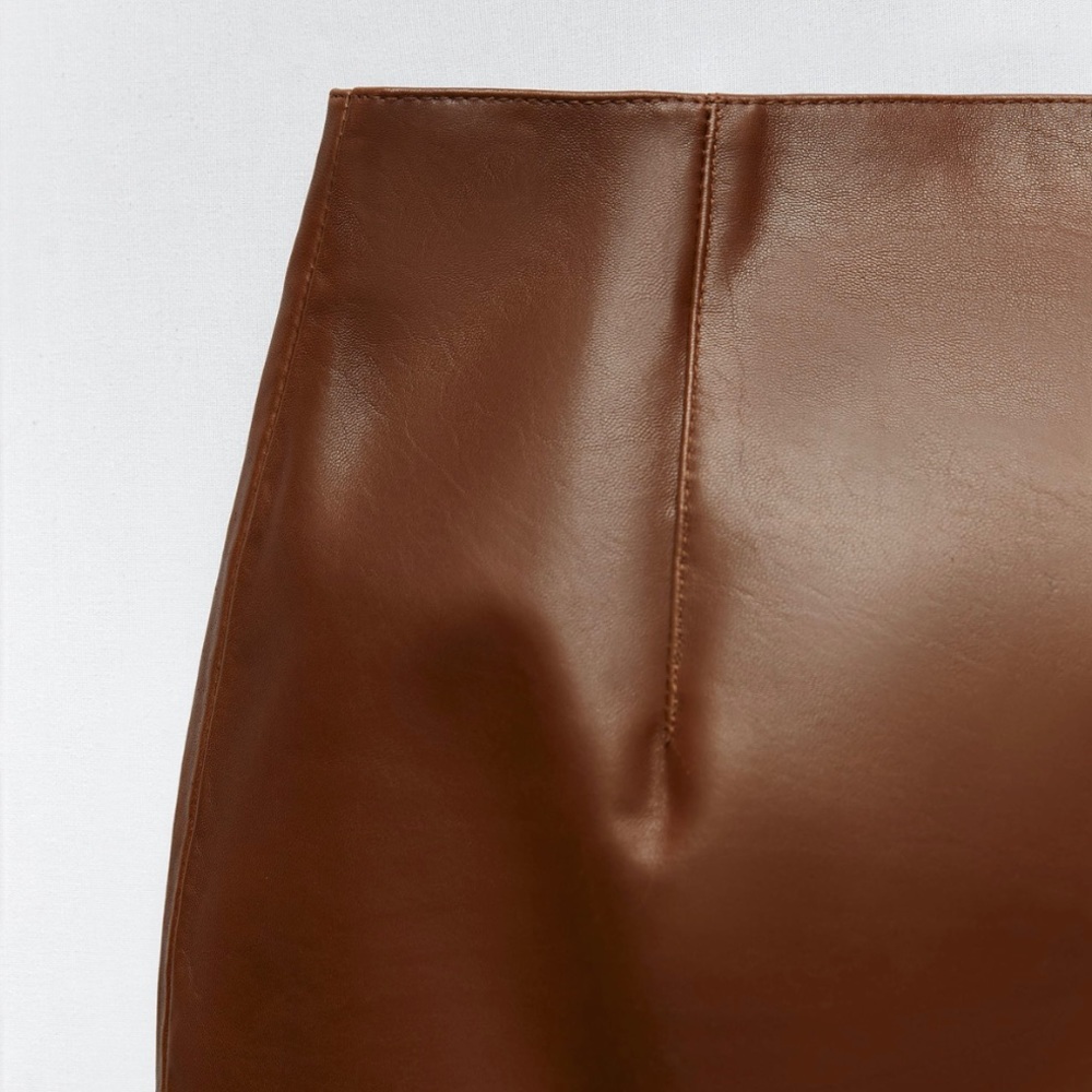Zara Real Leather Mini Skirt - Mid Camel Size S - Picture 4 of 7